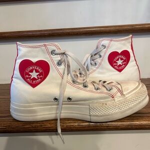 Converse White High-Tops with Red Heart Patch